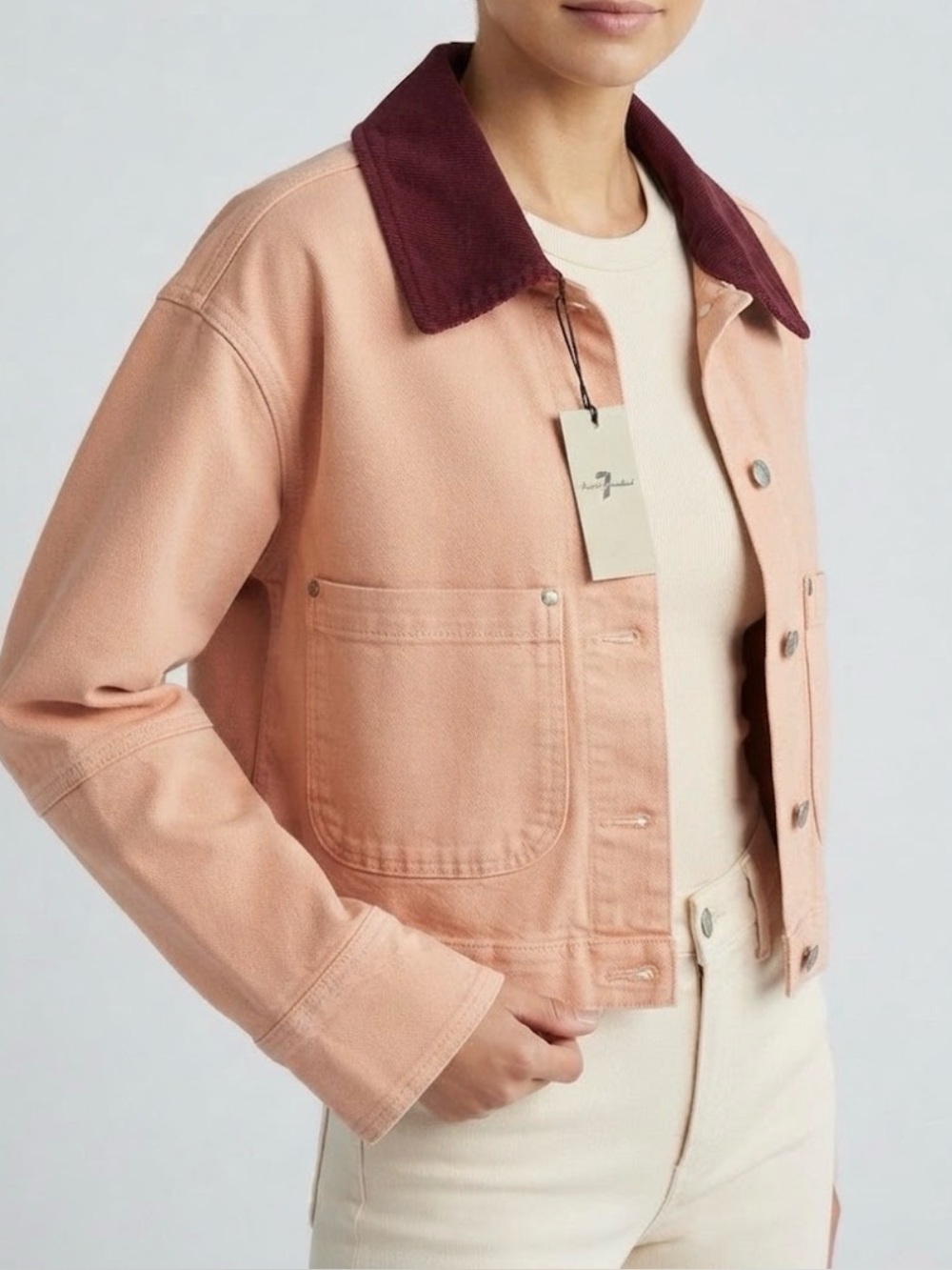NWT 7 For All Mankind Cropped Utility canvas 
Jacket Rusty Blush Burgundy XS & S - Picture 7 of 14